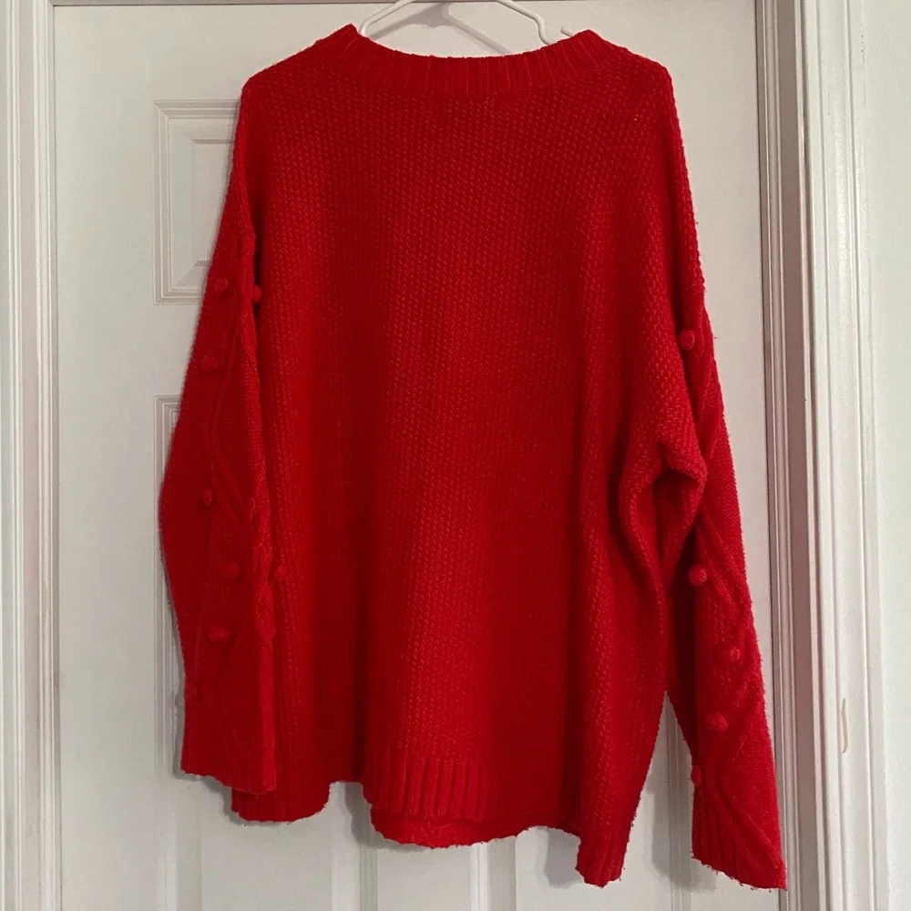Oversized Bright Red Textured Sweater - Picture 4 of 4